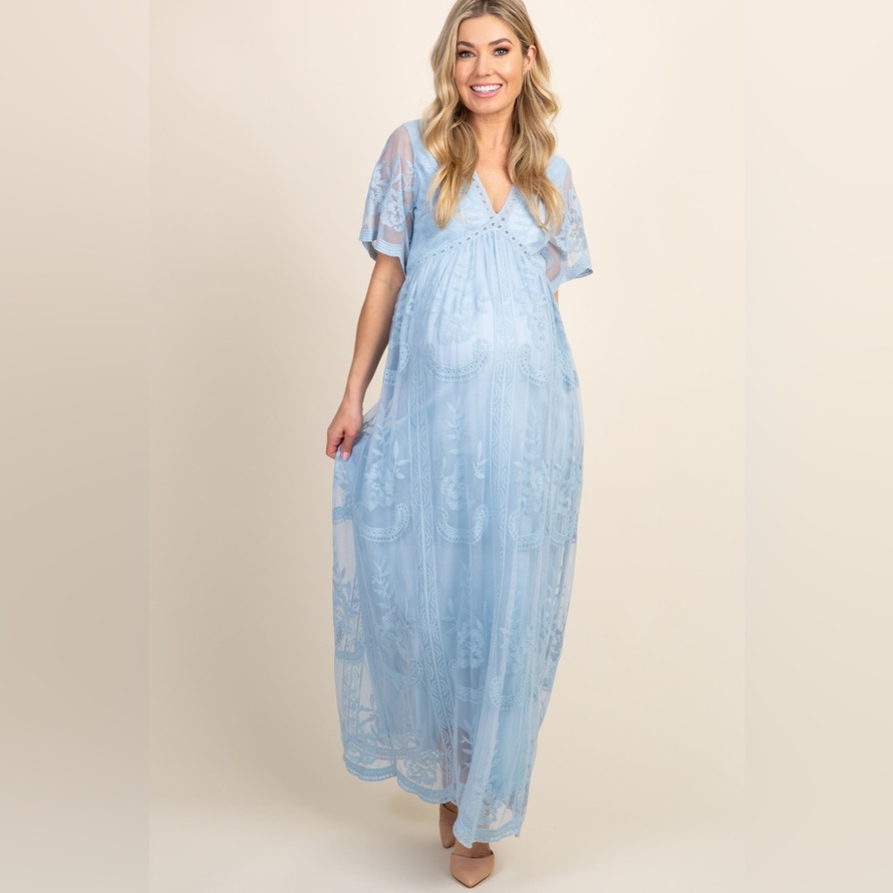 Pinkblush Maternity Light Blue Lace Maxi Dress